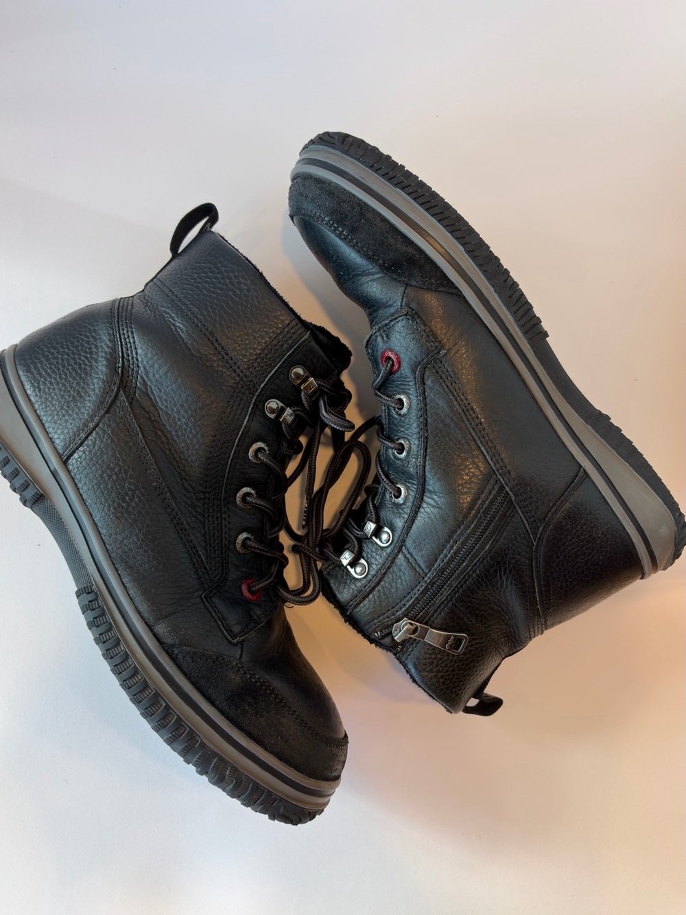 PAJAR Black Leather Hiking Boots Lace Up Waterproof Boots Gray Trim